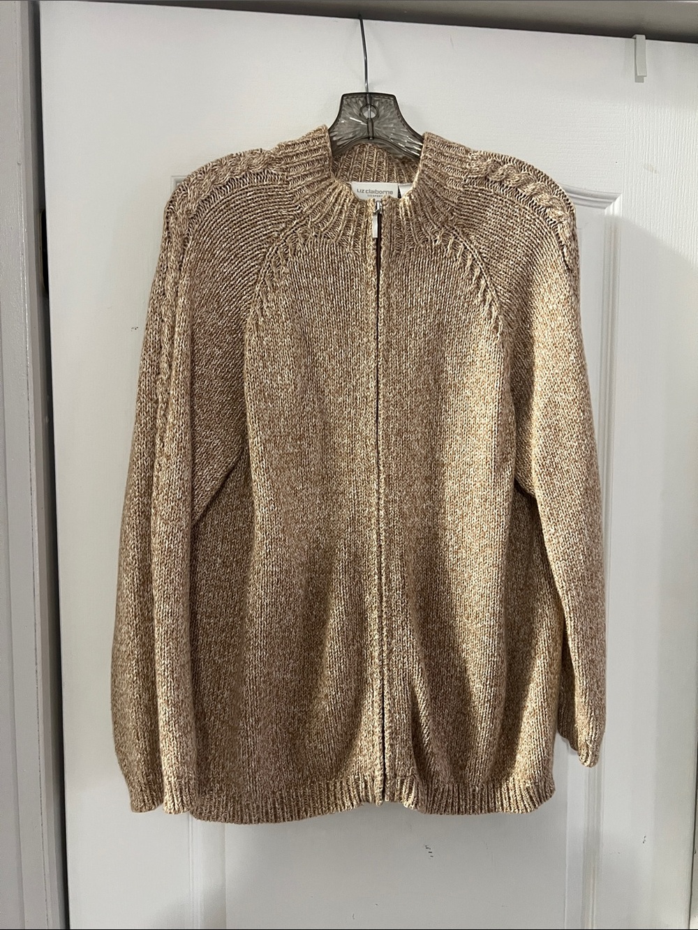 Liz Claiborne Tan Zip-Front Cable Cardigan
